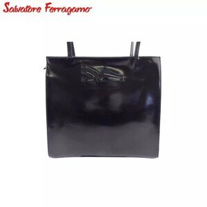 Salvatore Ferragamo Tote Bag Logo Enamel Leather Authentic Used
